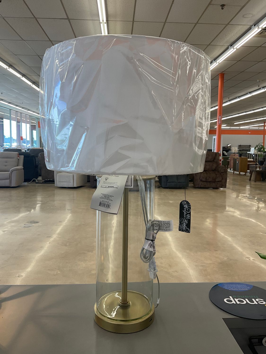 Modern Glass &amp; Gold Table Lamp with USB