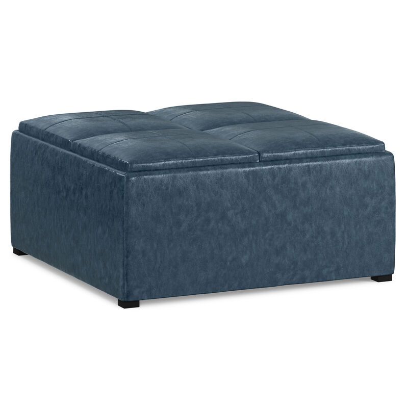 Avalon Table Ottoman in Distressed Vegan Leather ( Denim Blue )