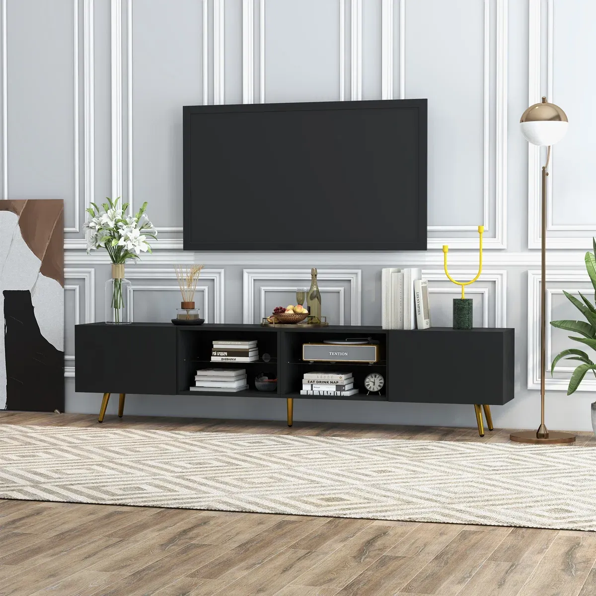 Bestier Modern Minimalist Black TV Stand