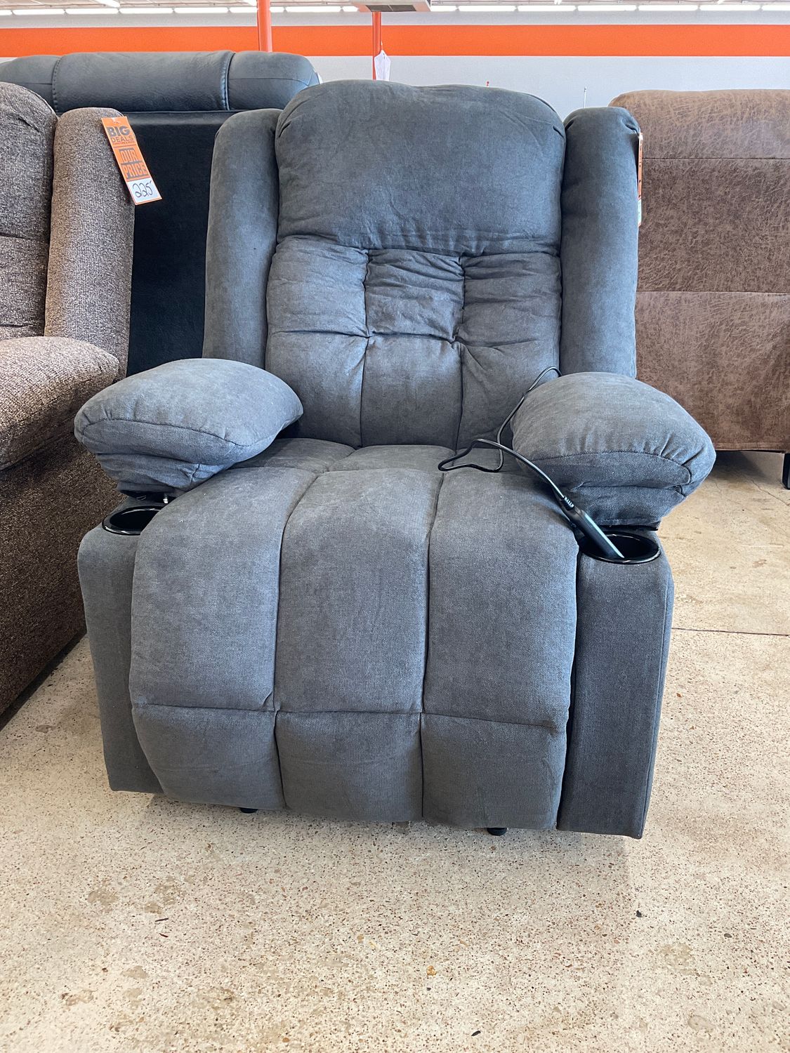 Gray Manual Recliner with Heat &amp; Massage and Cup Holders