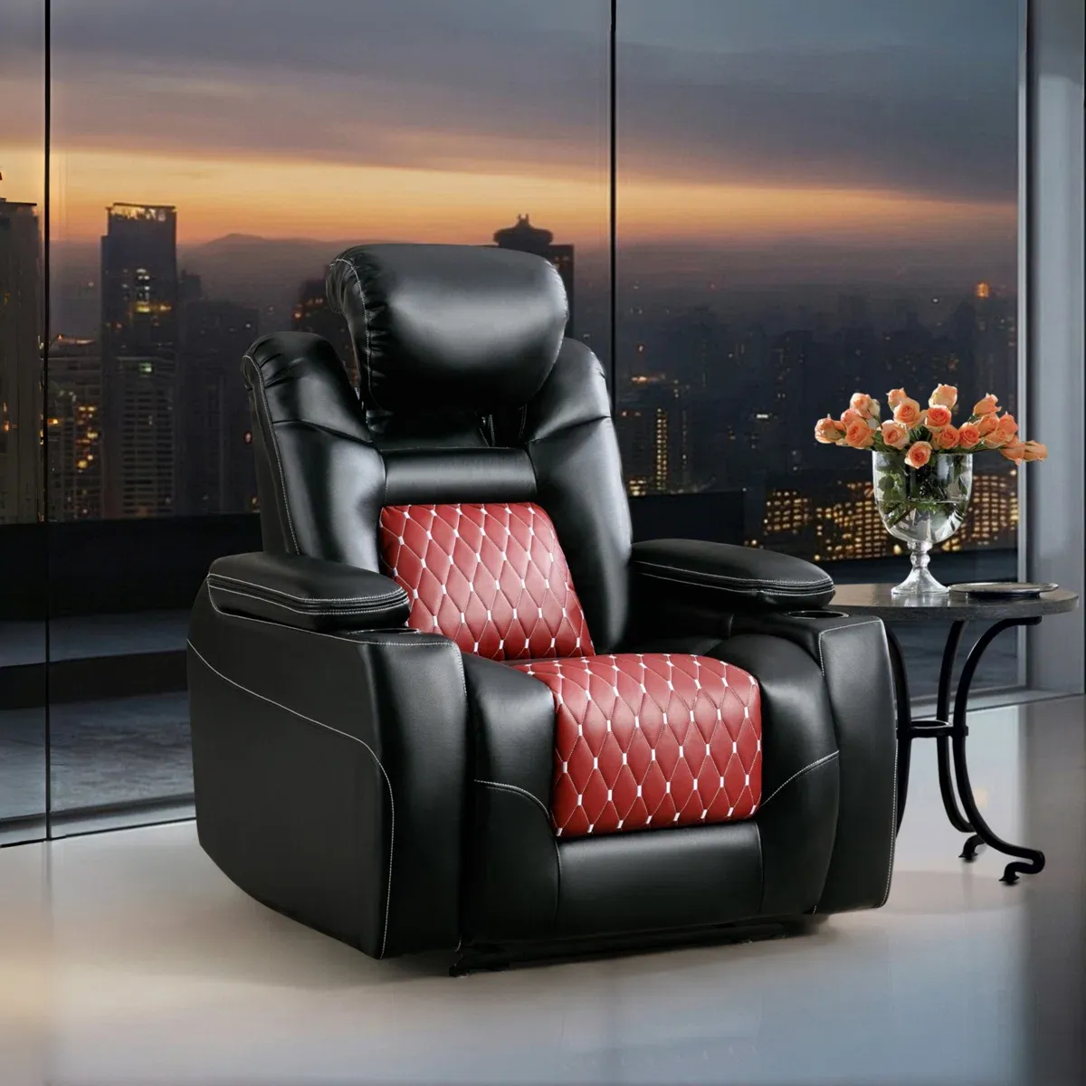 Meagann Power Recliner with Adjustable Headrest and Cup Holder
