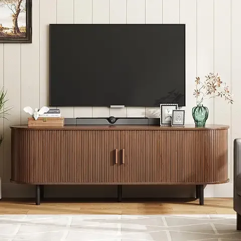 63" TV Stand with Power Outlet &amp; Storage for TVs up to 70", Walnut