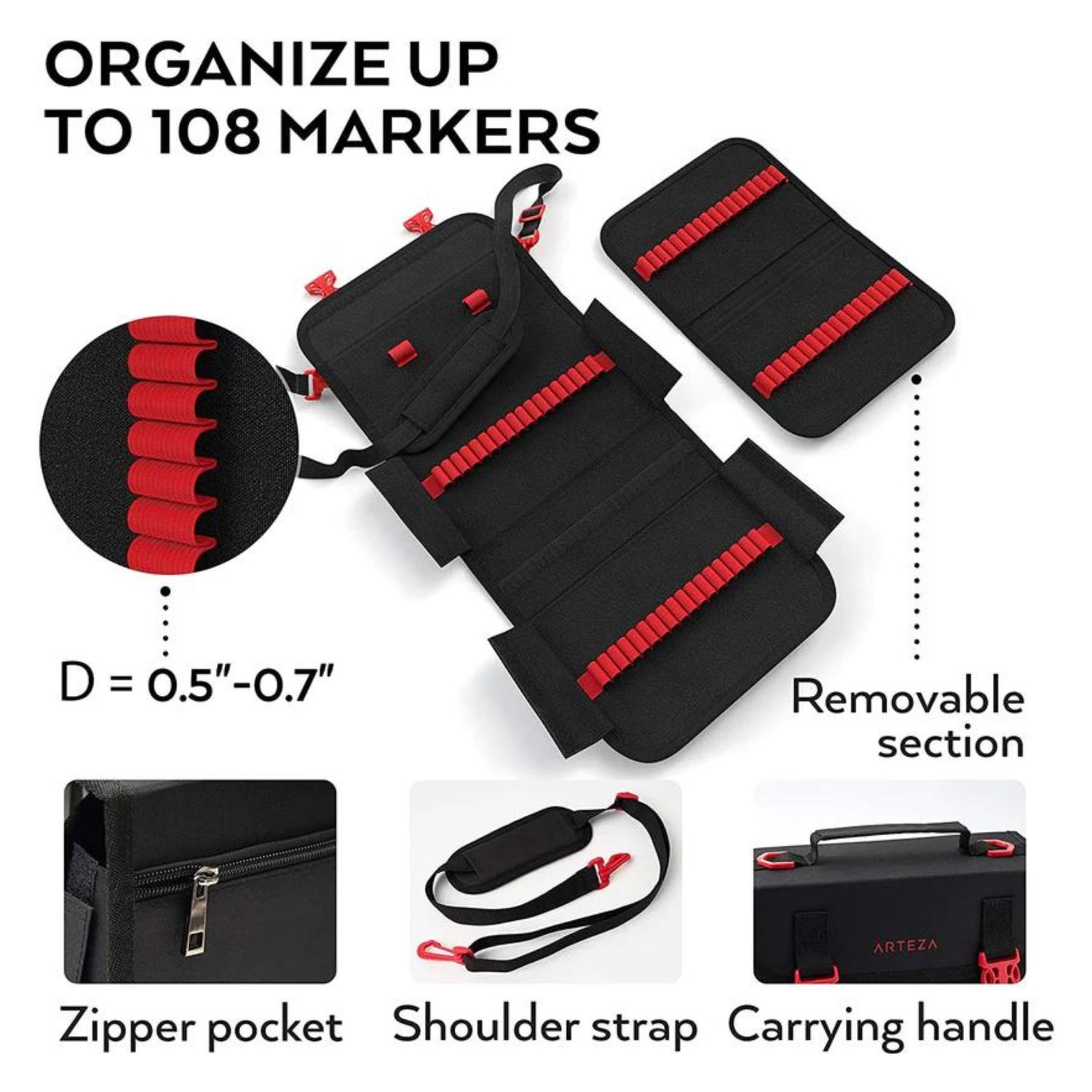 Arteza Premium Marker Case Holds 108 Markers