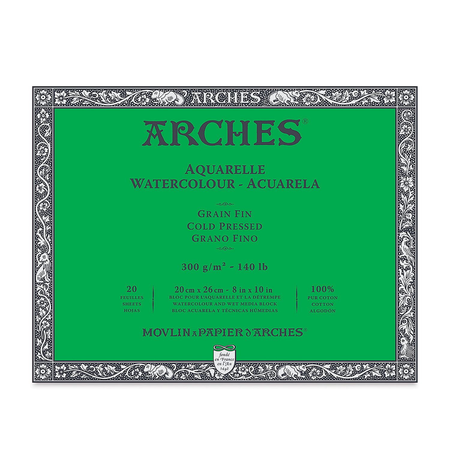 Arches Watercolour Block CP 140lb 8"x10" 20 Sheets