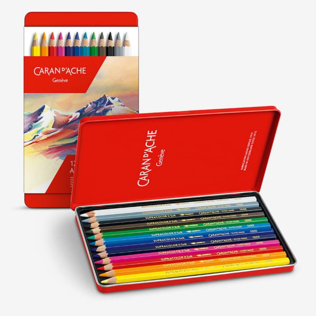 Caran D'Ache Supracolor Soft Water Soluble Coloured Pencil Set of 12 Colours **ND**
