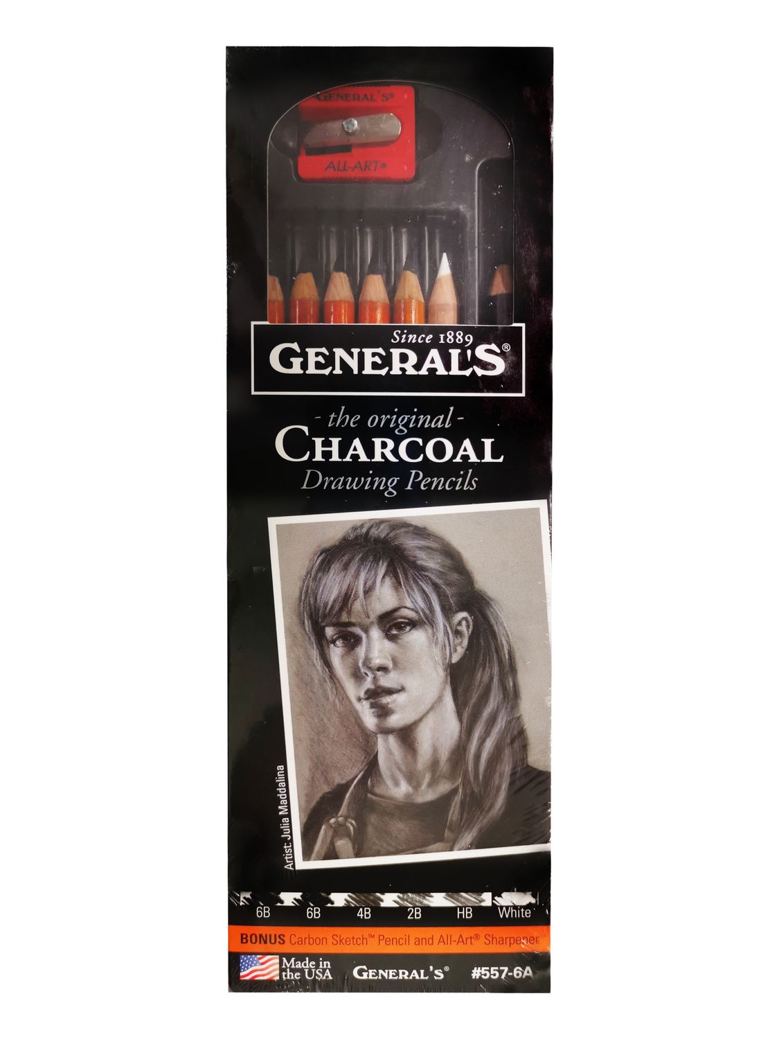 Charcoal Pencil Set Assorted Degrees with Carbon Sketch &amp; Sharpener