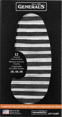 Compressed Charcoal 12 Stick Assortment 2B / 4B / 6B Blister Pack