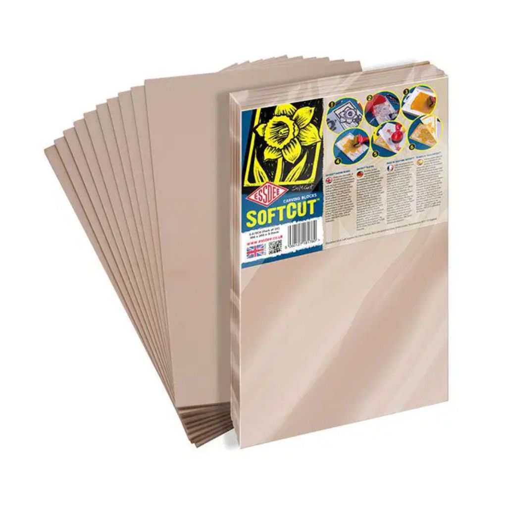 Essdee Softcut Printmakers Carving Blocks 300mmx210mm (8"x12") 10 Pack