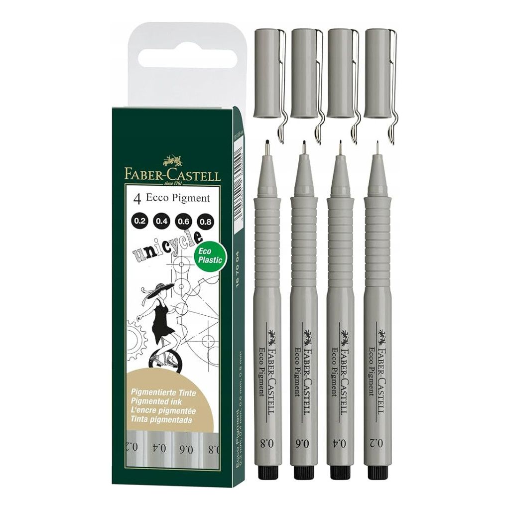 Faber Castell Ecco Pigment Pen Set of 4 (0.2/0.4/0.6/0.8) Black