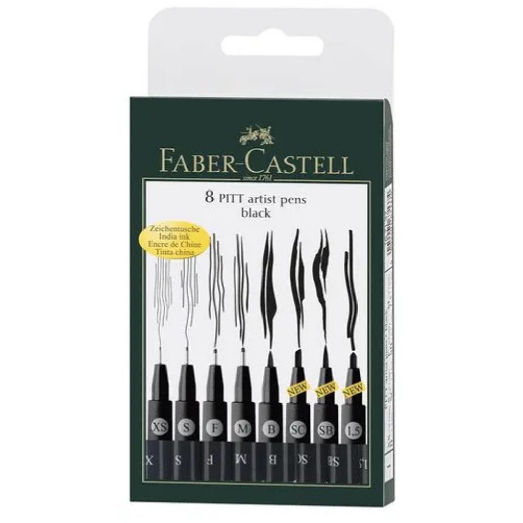 Faber Castell Pitt Pen Set of 8 Black (XS/S/F/M/B/SC/SB/1.5) **SO**