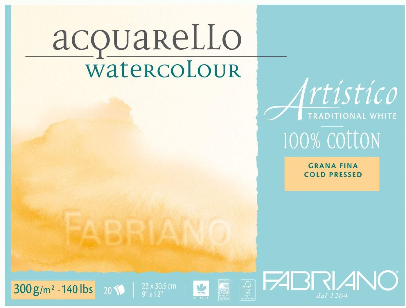 Fabriano Artistico Aquarello Watercolour Block Extra White 9"x12" 140lb CP