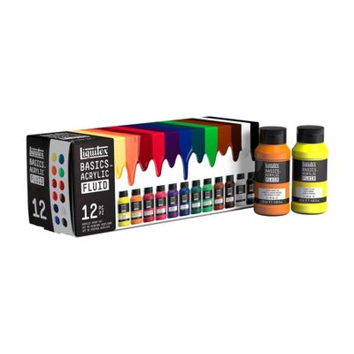 Liquitex BASICS Acrylic Fluid Set 12 x 118ml Colours **ND**