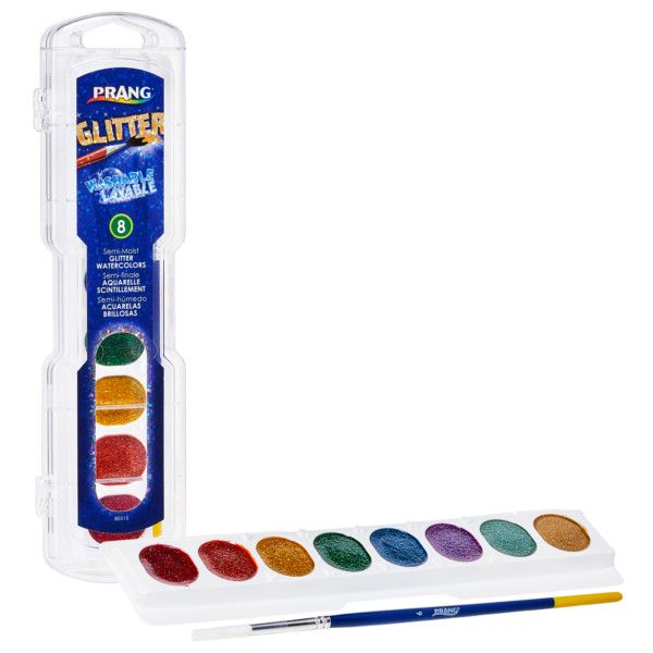 Prang Washable Watercolour Glitter Set 8 Count with Brush Non-Refillable (80515) *DISC*