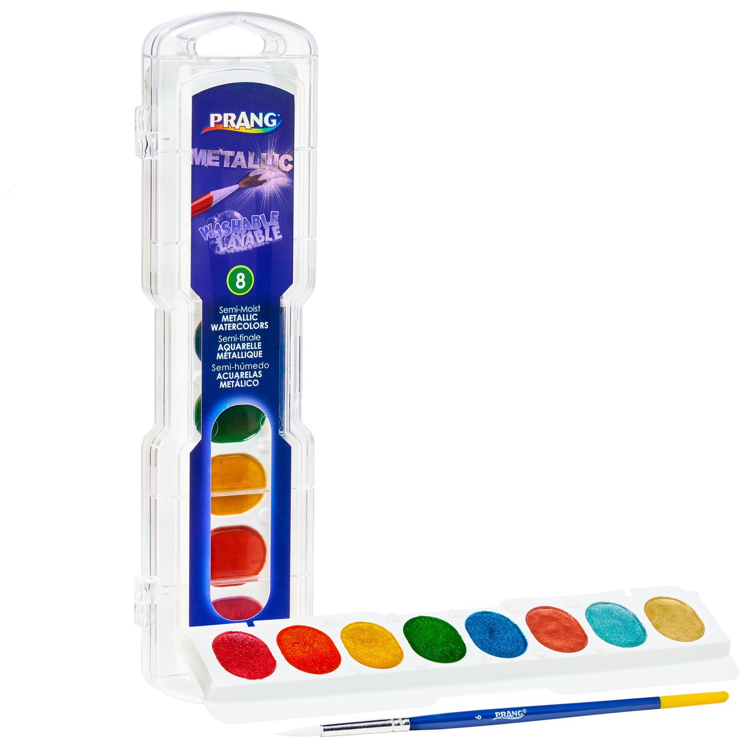 Prang Washable Watercolour Metalli Set 8 Count with Brush Non-Refillable (80516) *DISC*