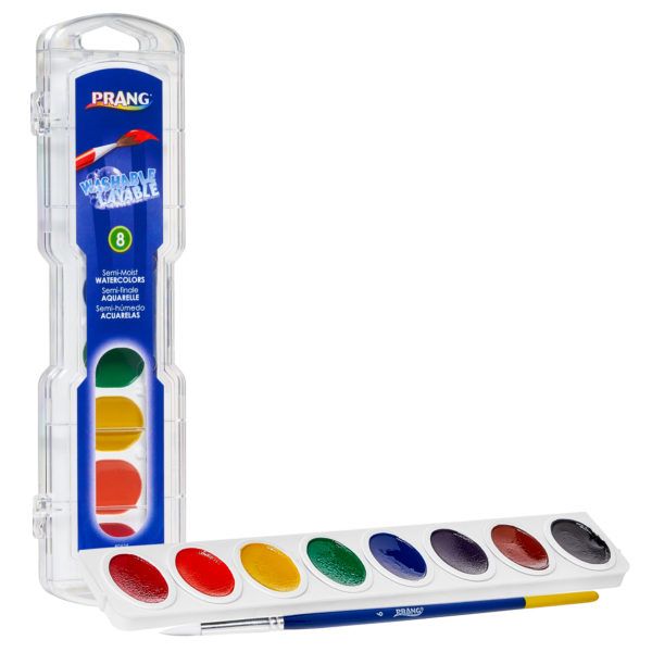 Prang Washable Watercolour Set 8 Count with Brush Non-Refillable (80525) *DISC*