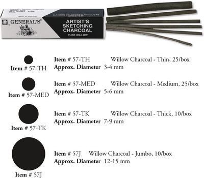 Pure Willow Charcoal Thick 10 Stick Box (57TK)