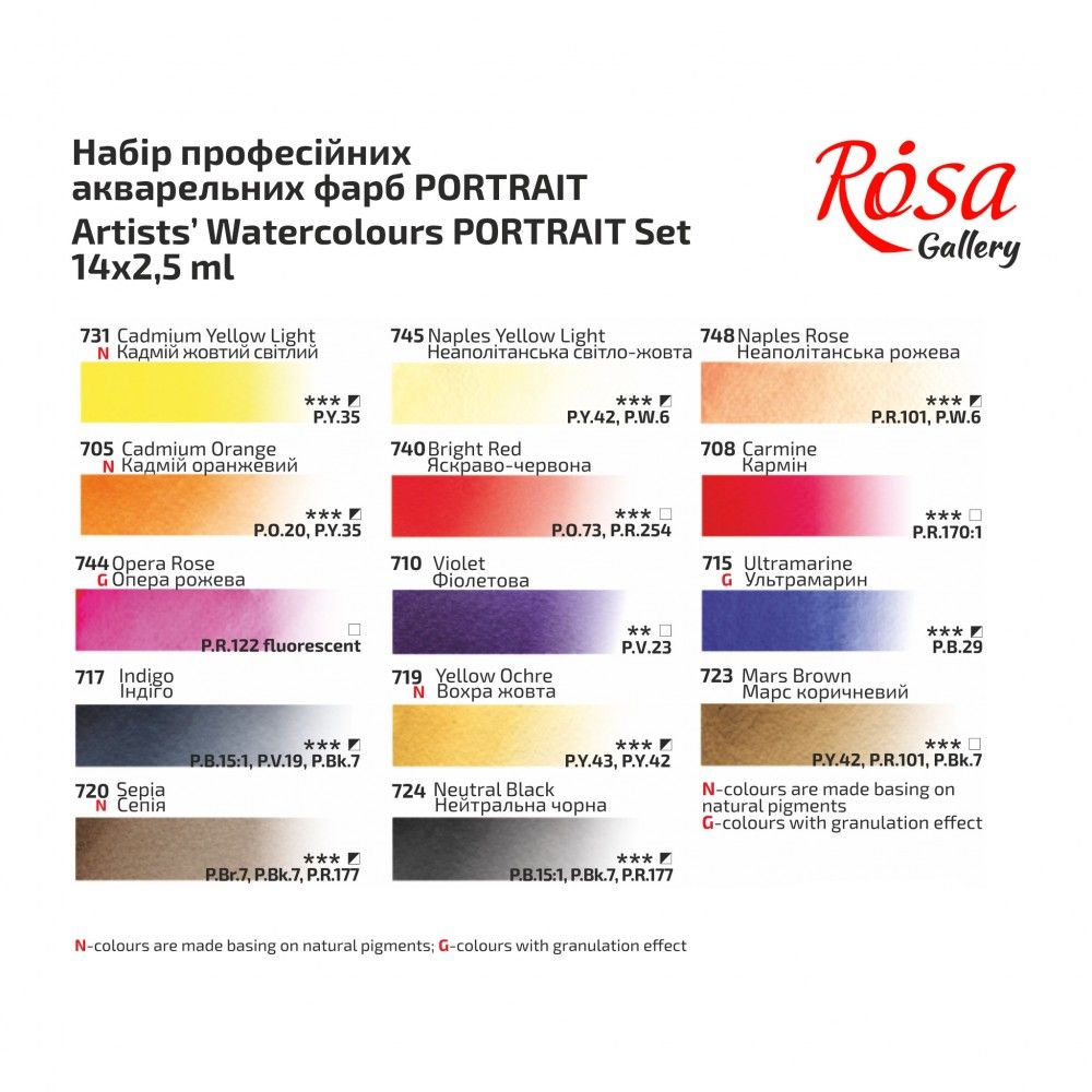 Rosa Watercolour Pan Set 14 Portrait Colours