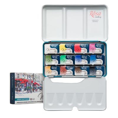 Rosa Watercolour Set Urban Sketching 12 Colour Pan Set Metal Tin