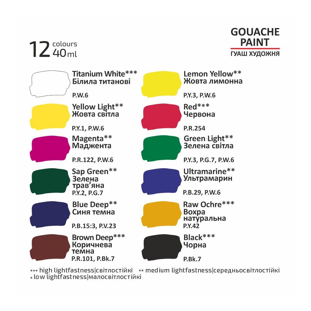 Rosa Gouache Paint 12 x 40ml Colour Modern Set