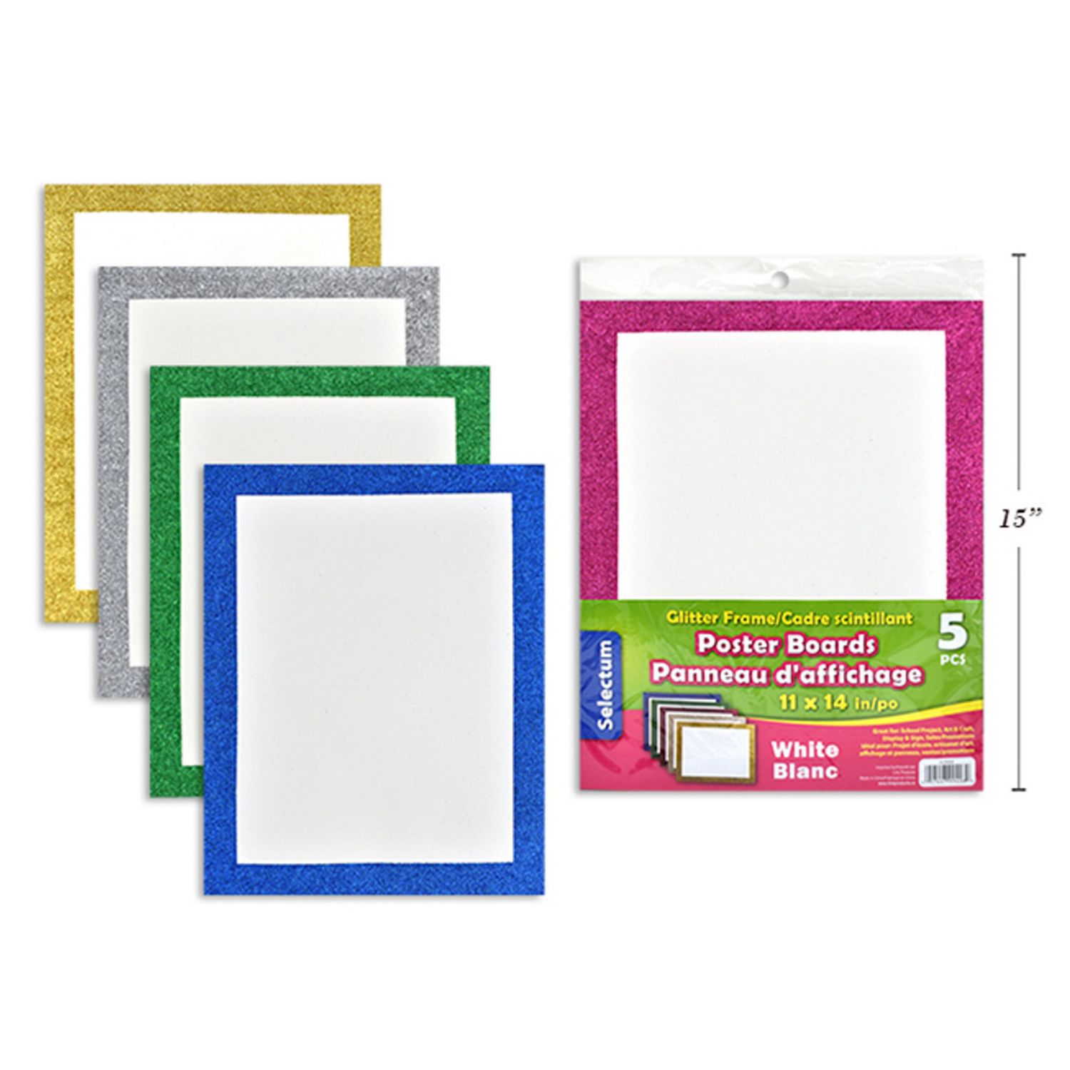 Selectum White Poster Board w/ Glitter Frame 11x14 5pkg