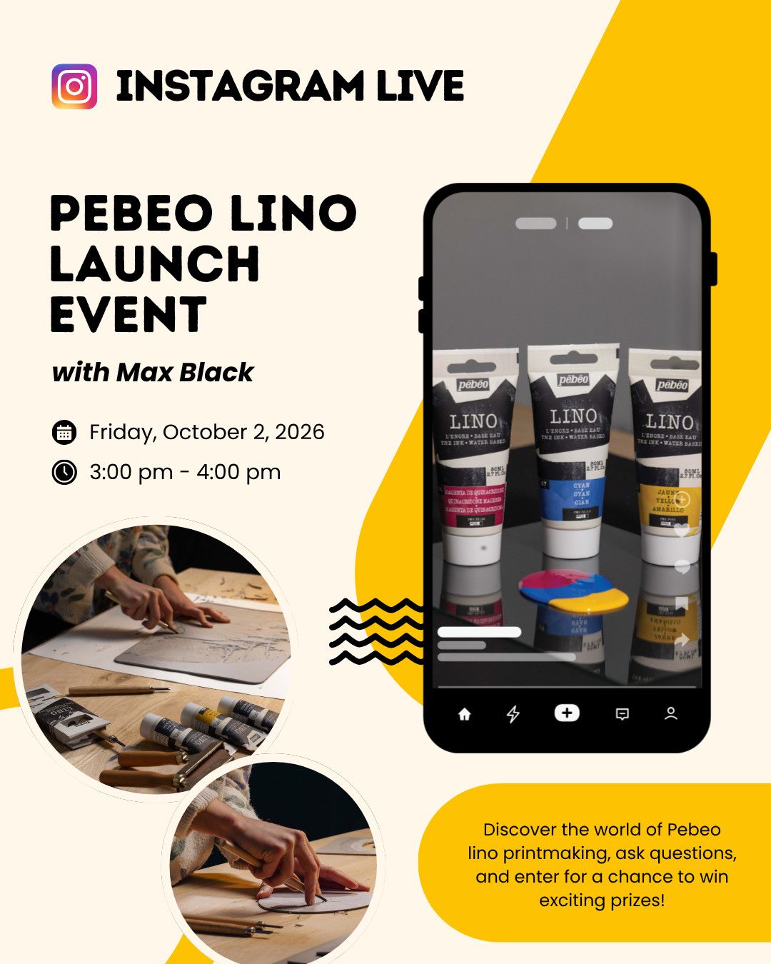 FREE - Pebeo Lino Launch Event with Max Black  on Instagram Live - October 2, 2026