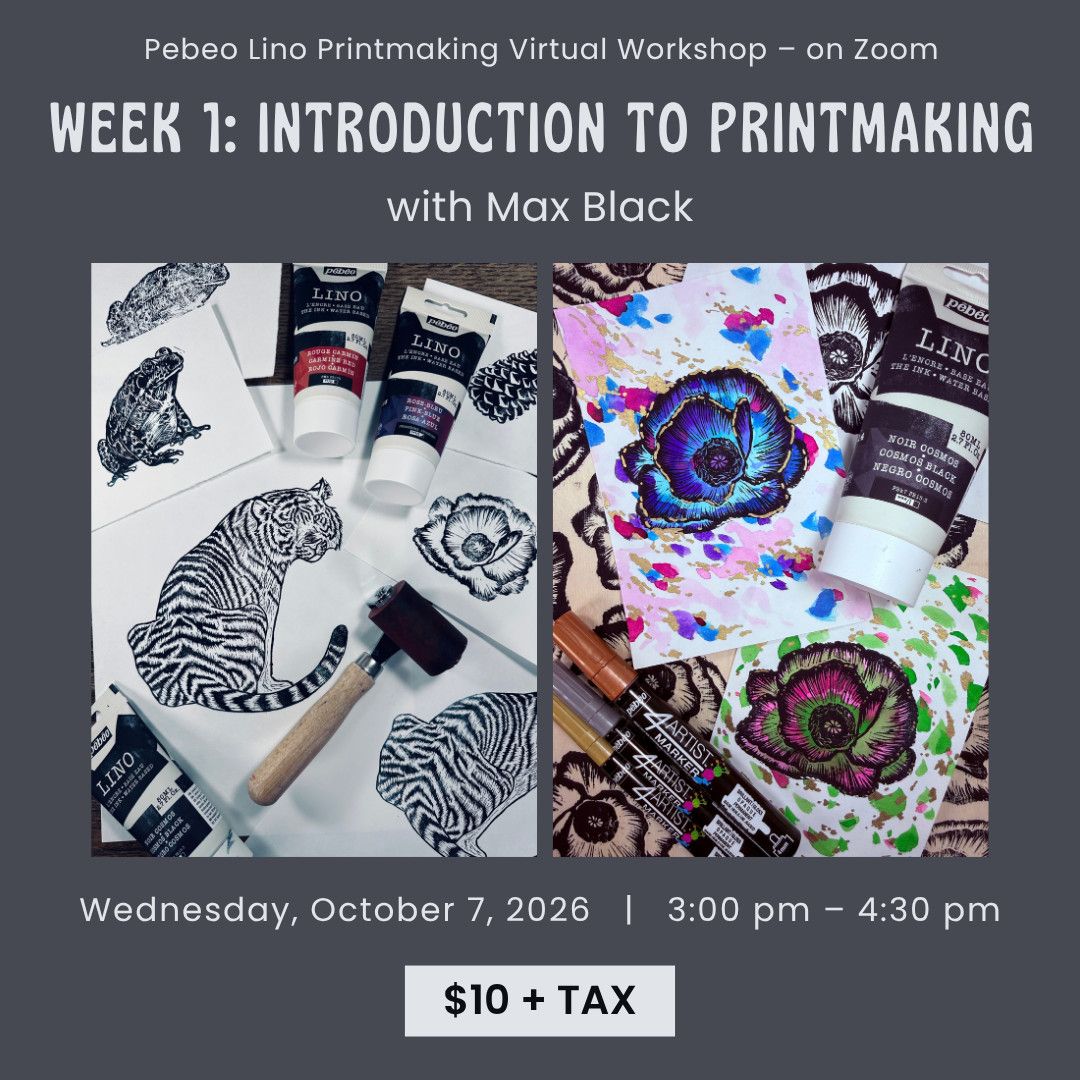Pebeo Lino Virtual Workshops with Max Black - Week 1: Introduction to Printmaking  - October 7, 2026