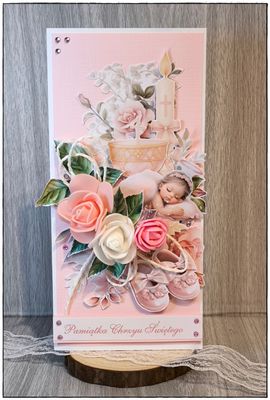 Kartka na chrzest &quot;Różowy promyk nadziei&quot;