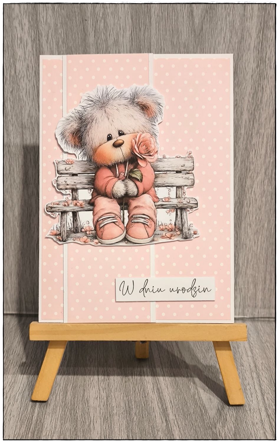Kartka okolicznościowa "Różowy miś"