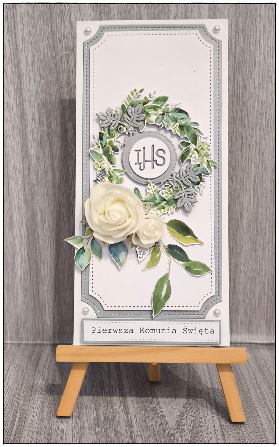 Kartka komunijna "Srebrne IHS"