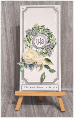 Kartka komunijna "Srebrne IHS"