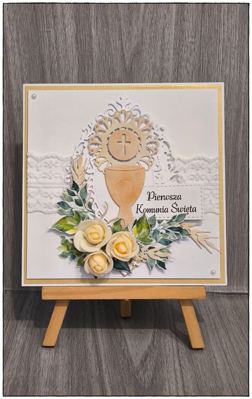 Kartka komunijna "Kielich z koronką"