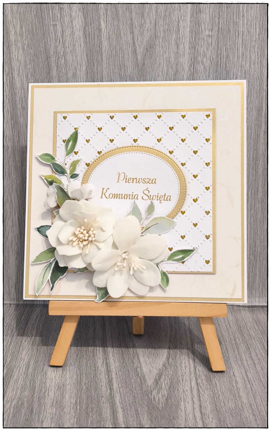 Kartka komunijna "Złote serca"