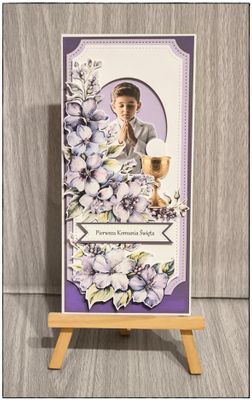 Kartka komunijna "Chłopiec w fiolecie"