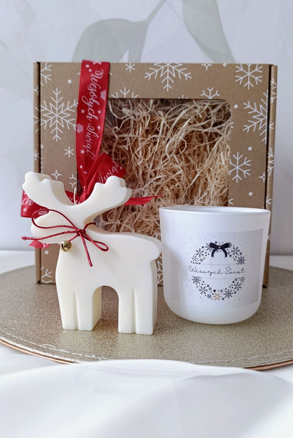 Zestaw prezentowy świeca sojowa z reniferem