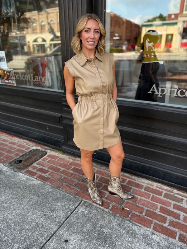 8 DRESS SLEEVELESS LEATHER CINCHED MINI DRESS