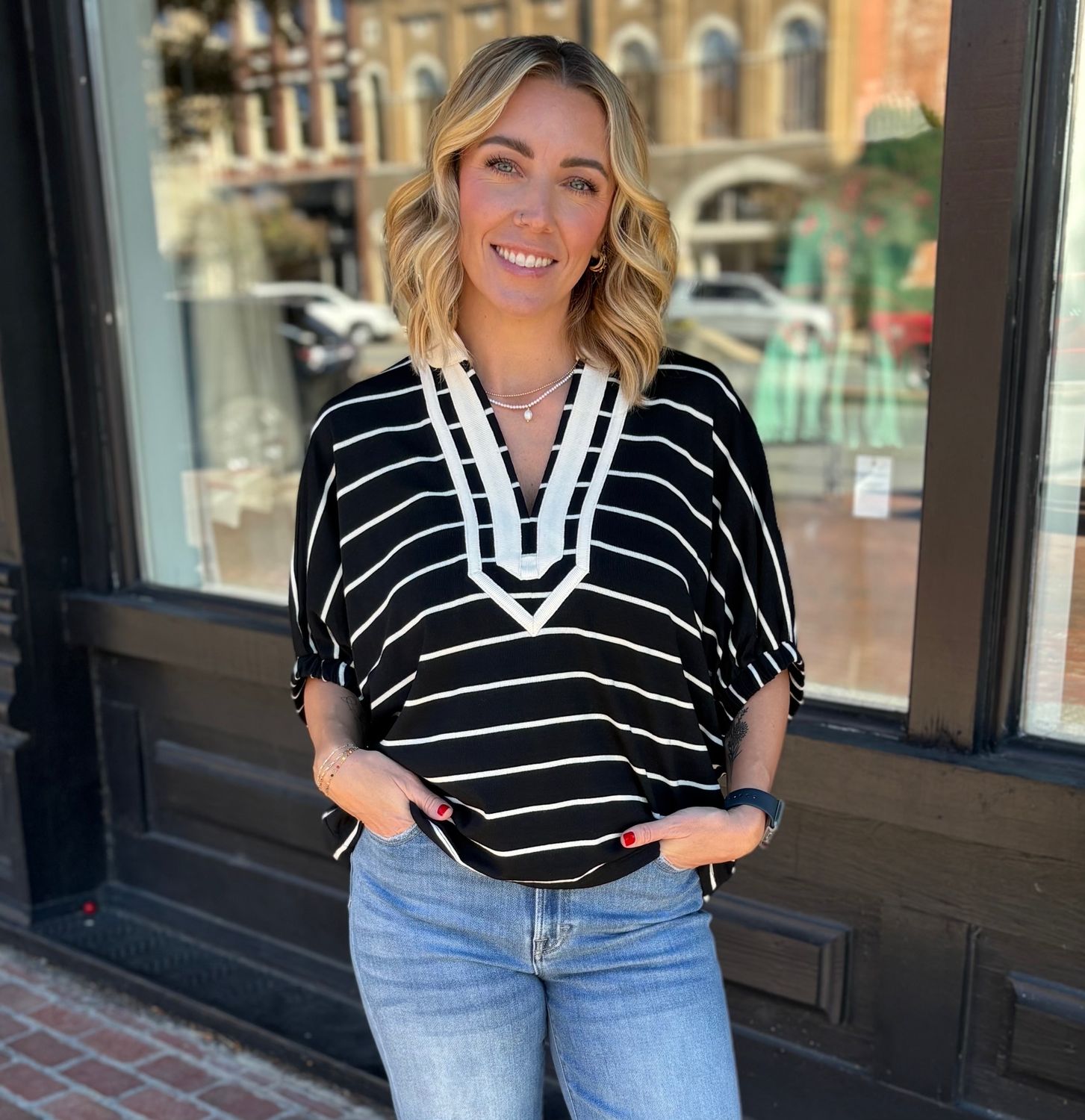 CONTRAST OF TWO COLORS S/S TOP