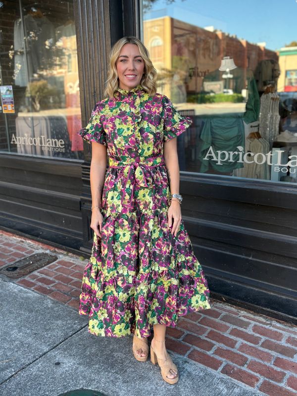 LENA JAQUARD PUFF SLEEVE MAXI DRESS