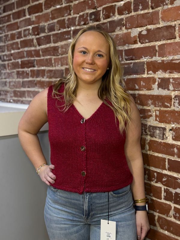 BERRY MERRY GOLD BUTTON SWEATER VEST