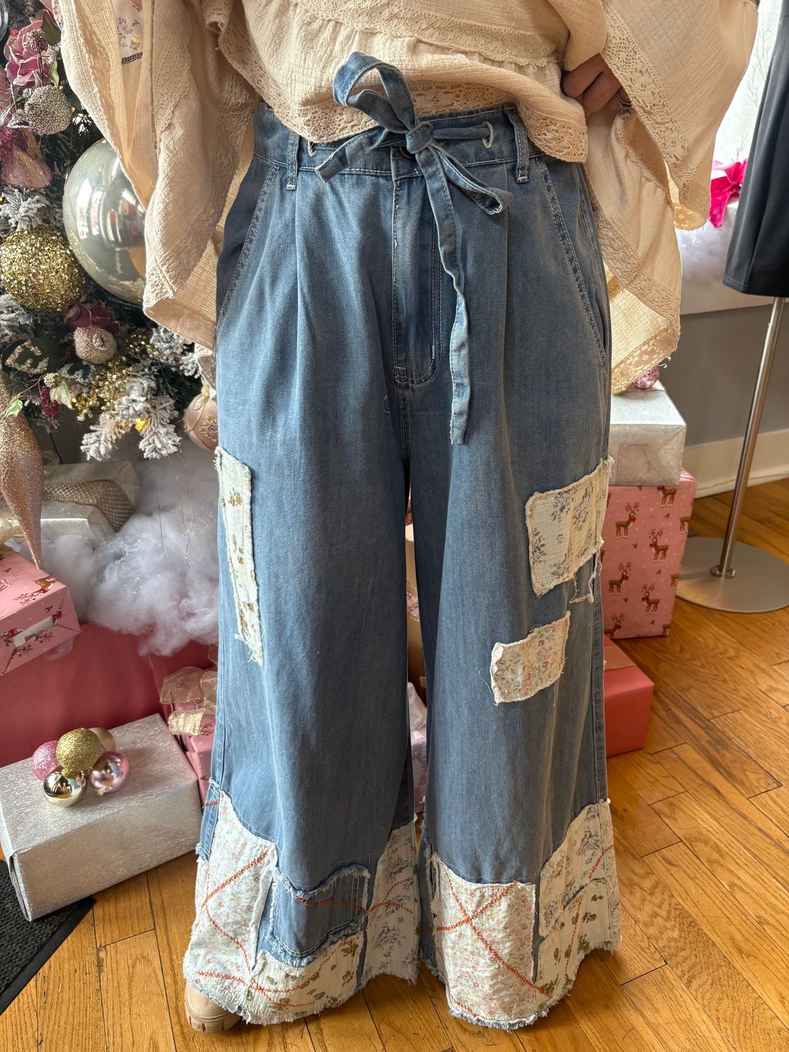 PATCH IT UP EMBROIDERED DENIM PANTS