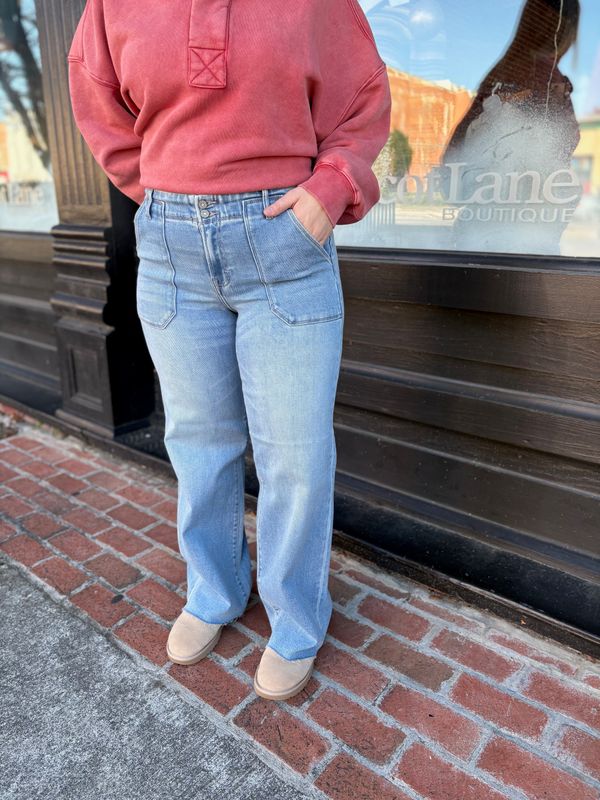 LOGAN 2 BUTTON POCKET PATCH DAD JEAN 31" INSEAM