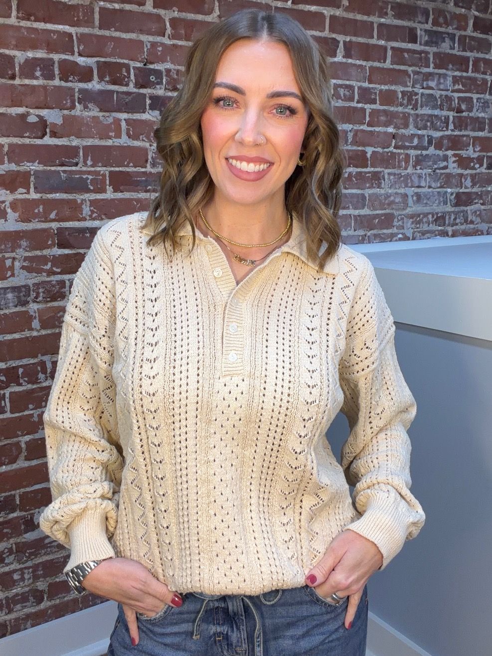 COASTAL HEIRLOOM OPEN KNIT L/S SWEATER