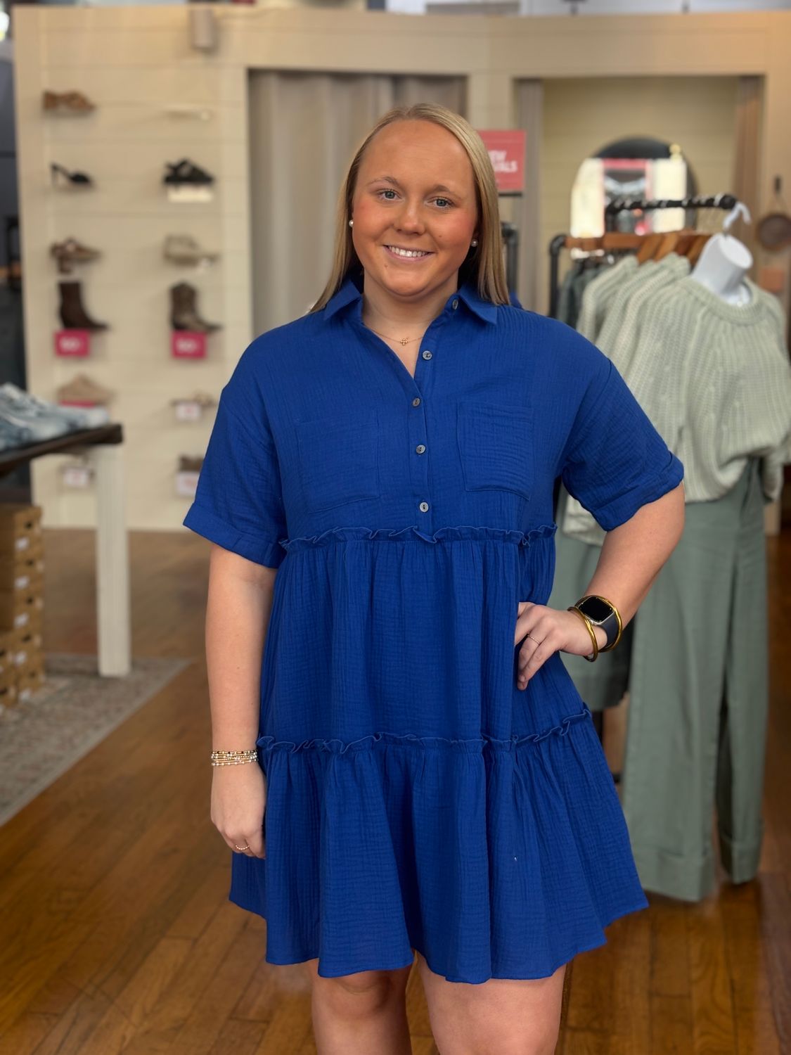 VARSITY BLUES TIERD MINI DRESS