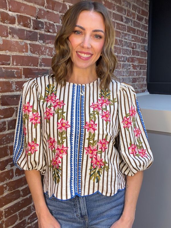BLOSSOM STRIPE POET BLOUSE