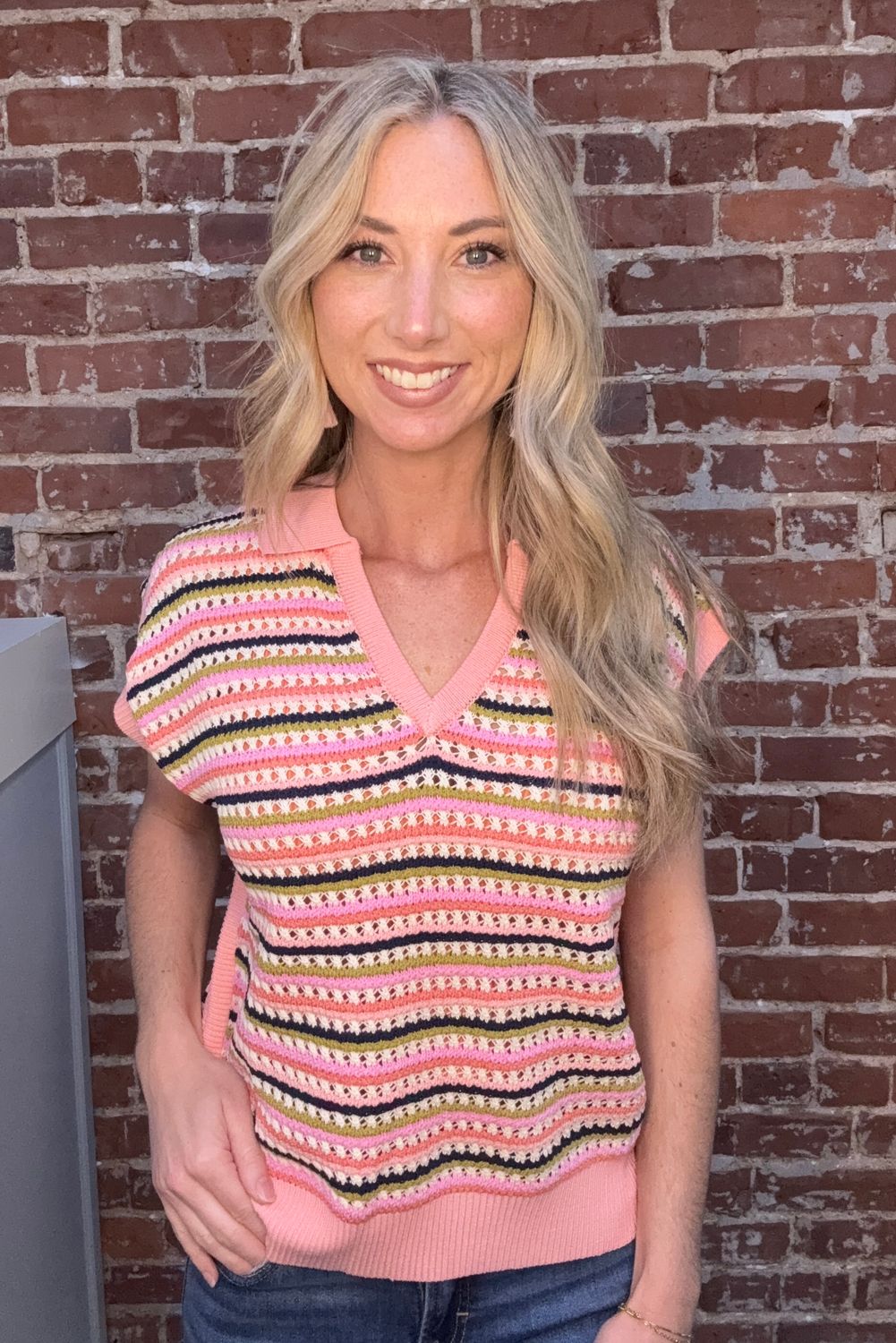 VELORIA COLLARED S/S KNIT TOP