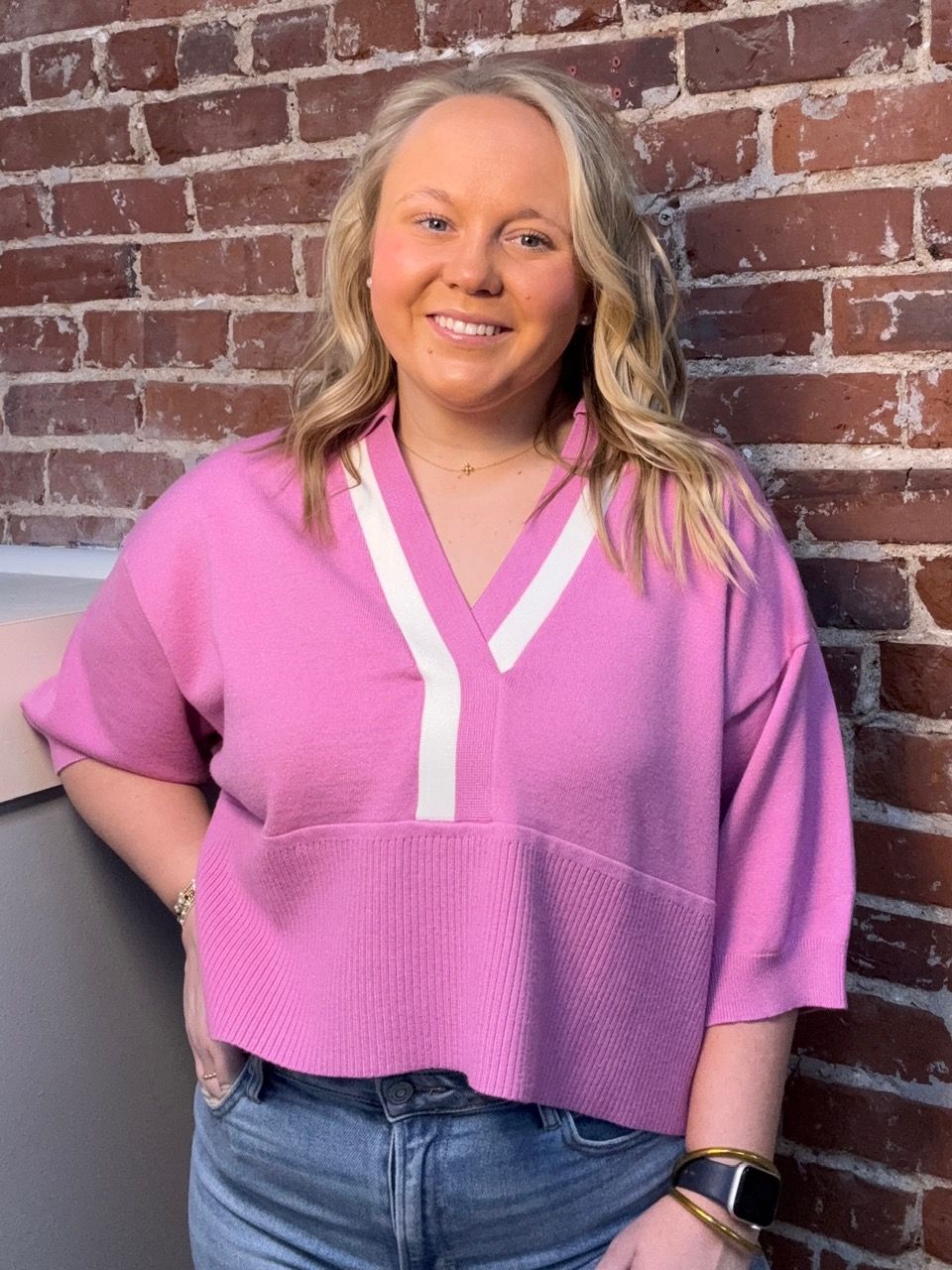 RASPBERRY AND CREAM CONTRAST SWEATER