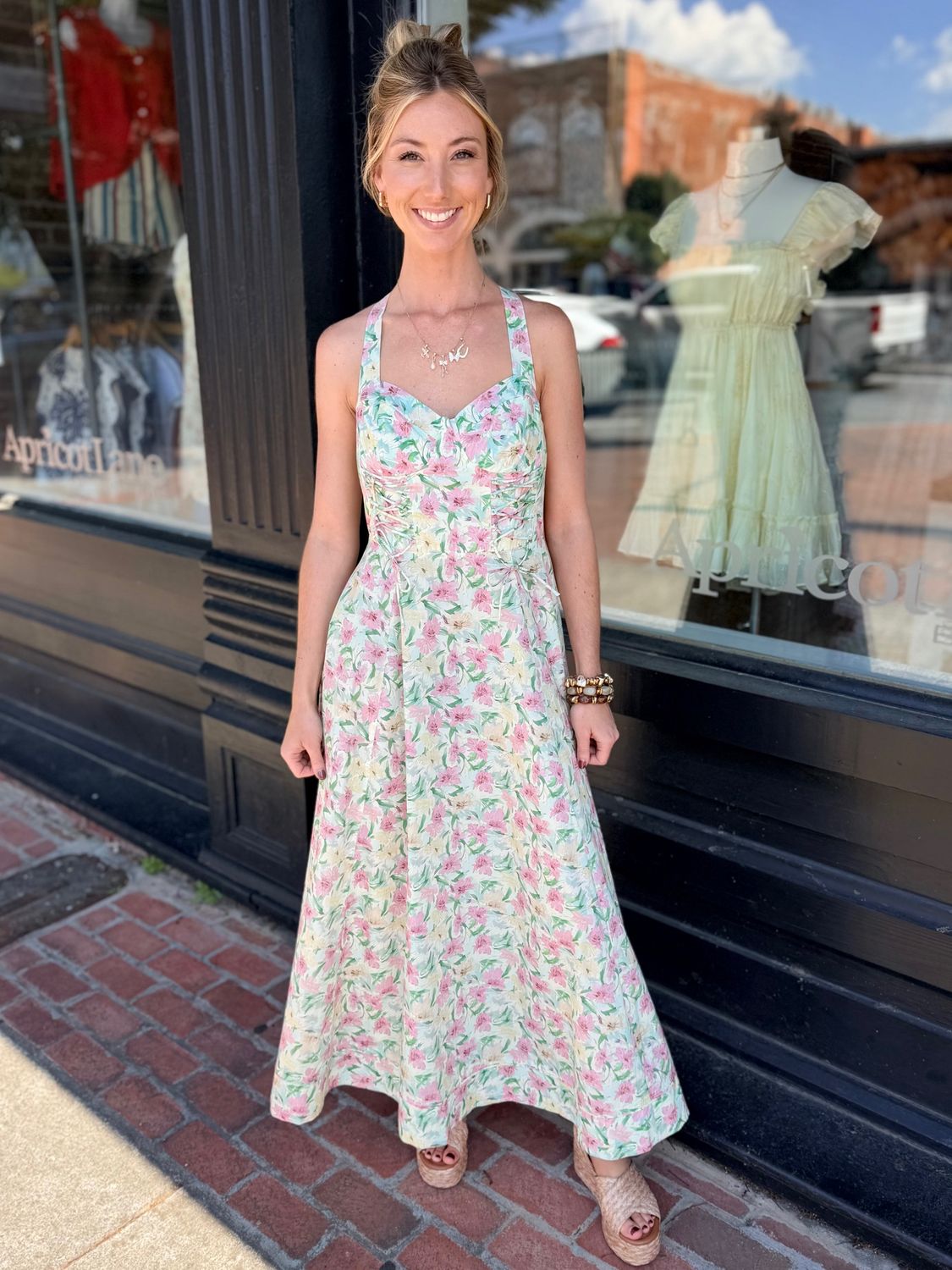 GARDEN MUSE LACE-UP MIDI DRESS