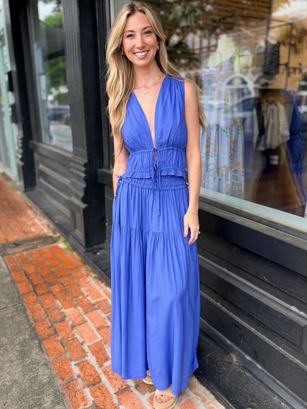 MALIBU BLUE MIDI SMOCKED SKIRT