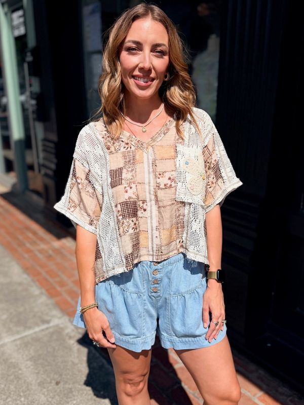 PETALS IN PATCHWORK TOP