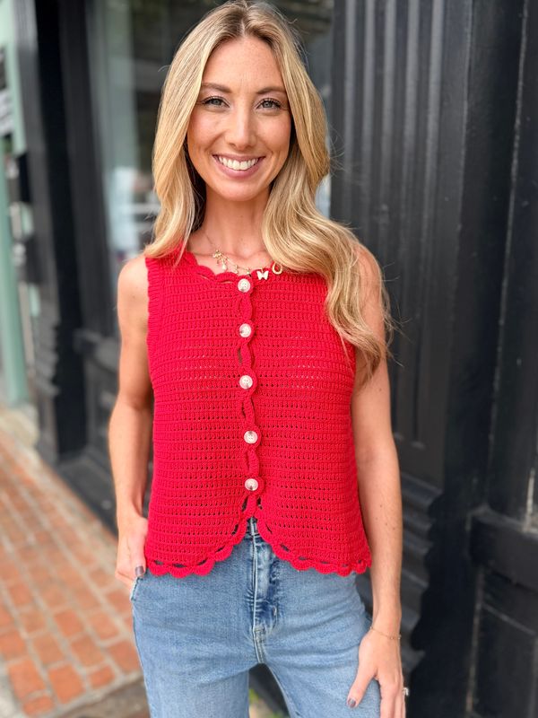 CHERRY CROCHET BUTTON FRONT VEST