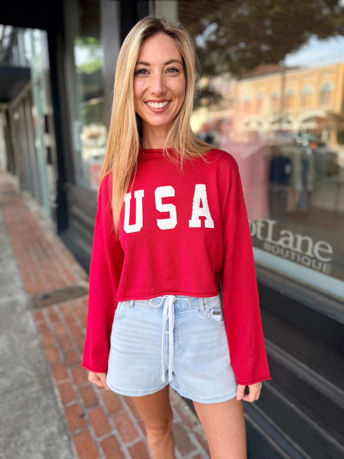 ALL AMERICAN CROP SWEATER L/S